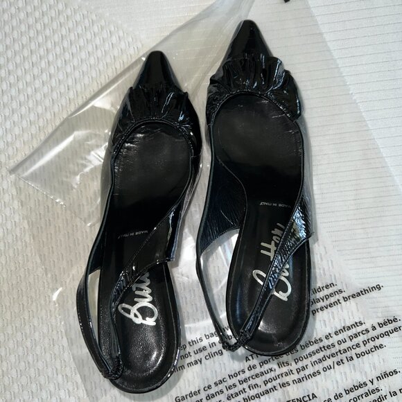 Butter Black Patent Leather Italian Leather Slingback Pump Pointed Toe Heels - Picture 6 of 10
